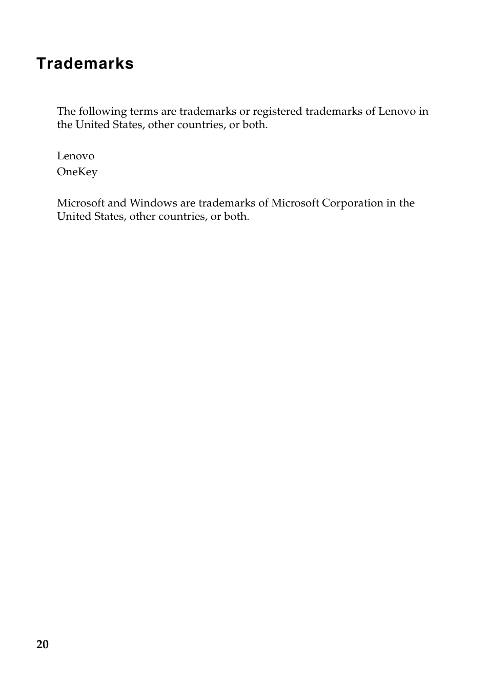 Trademarks | Lenovo IdeaPad Z500 Notebook User Manual | Page 20 / 20