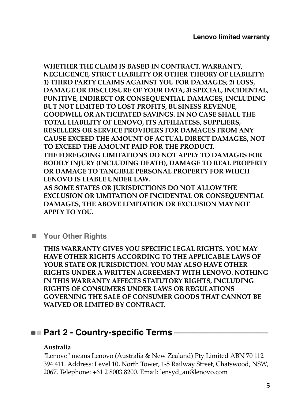 Part 2 - country-specific terms | Lenovo IdeaPad Z500 Notebook User Manual | Page 5 / 20