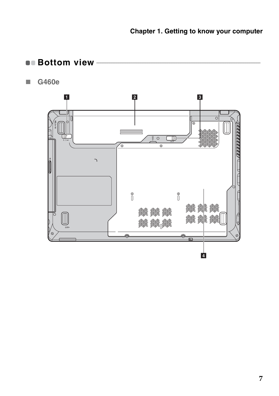 Bottom view | Lenovo G560e Notebook User Manual | Page 11 / 51