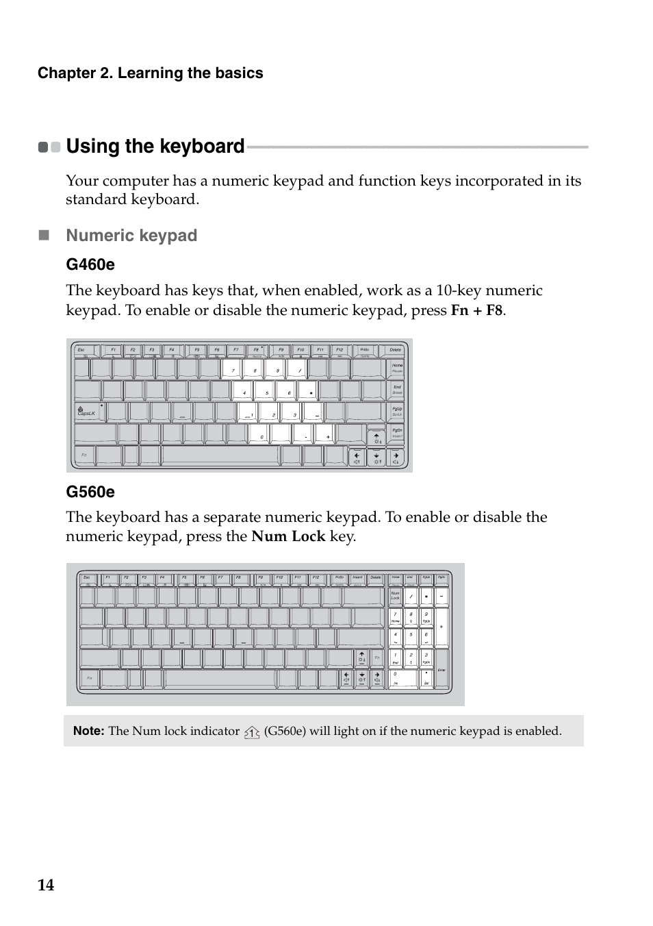 Using the keyboard, Numeric keypad | Lenovo G560e Notebook User Manual | Page 18 / 51