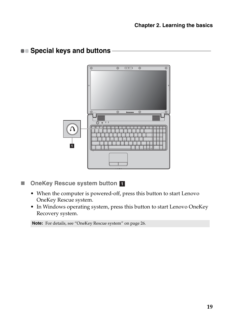 Special keys and buttons | Lenovo G560e Notebook User Manual | Page 23 / 51