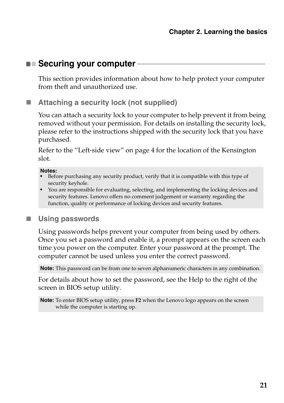 Securing your computer | Lenovo G560e Notebook User Manual | Page 25 / 51