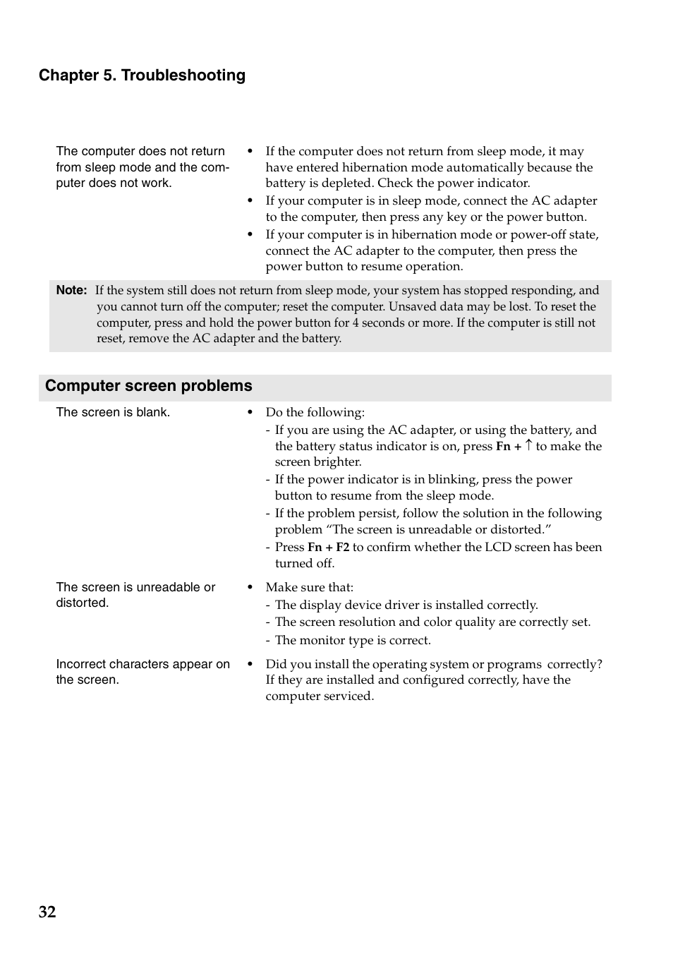 Chapter 5. troubleshooting, Computer screen problems | Lenovo G560e Notebook User Manual | Page 36 / 51