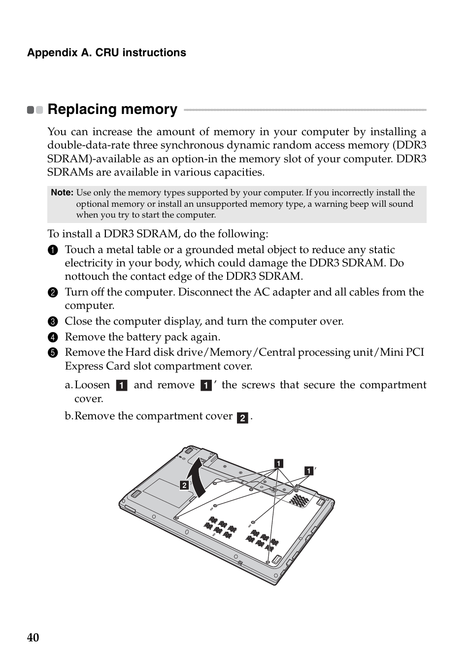 Replacing memory | Lenovo G560e Notebook User Manual | Page 44 / 51