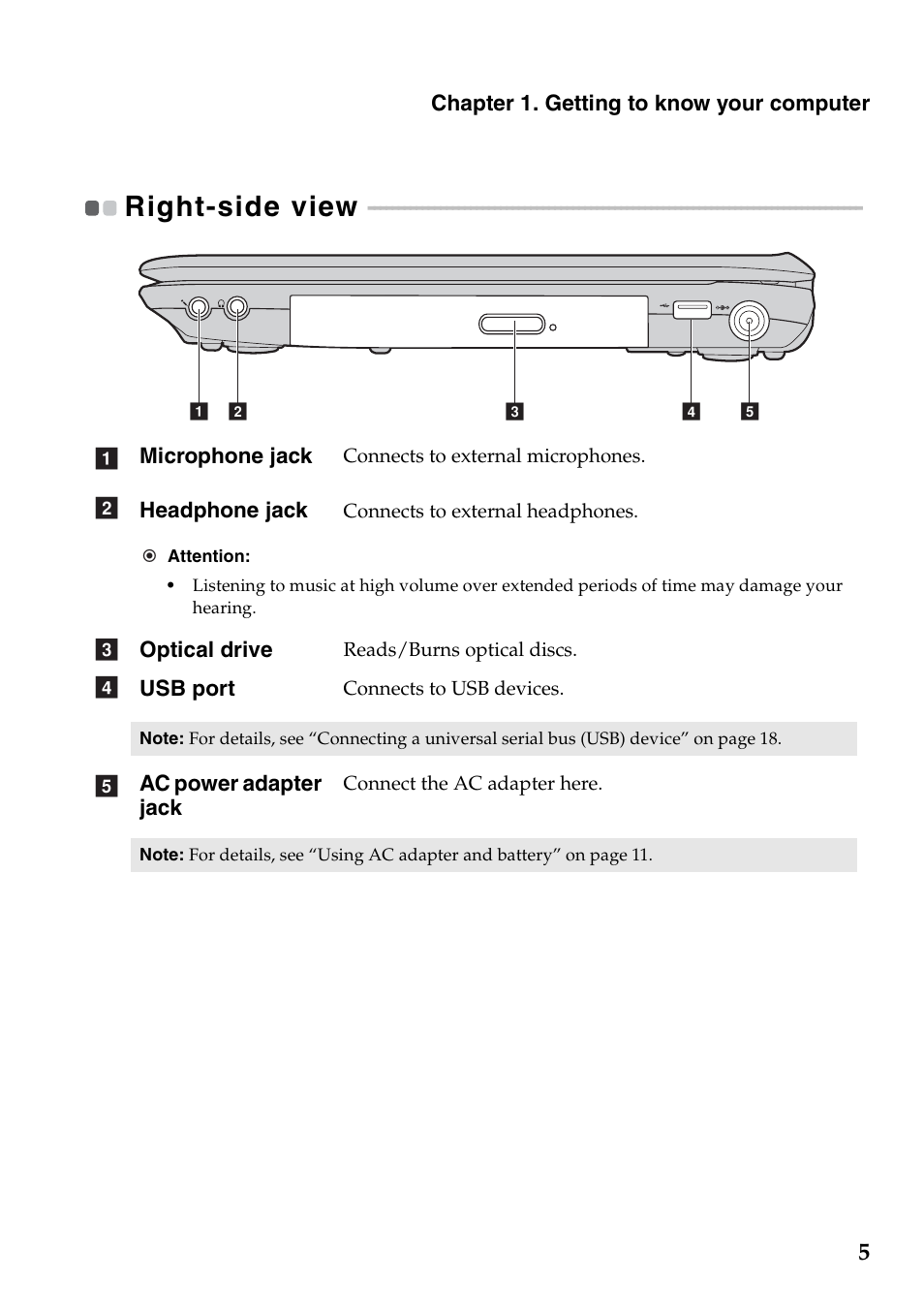 Right-side view | Lenovo G560e Notebook User Manual | Page 9 / 51