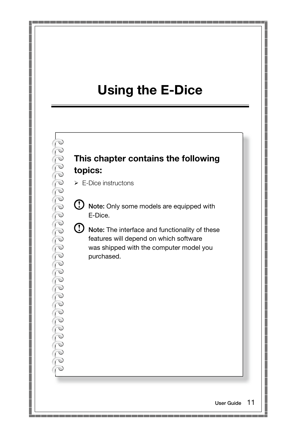 Using the e-dice, This chapter contains the following topics | Lenovo Flex 20 All-in-One IdeaCentre User Manual | Page 16 / 49