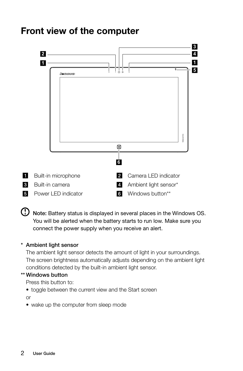 Front view of the computer | Lenovo Flex 20 All-in-One IdeaCentre User Manual | Page 7 / 49