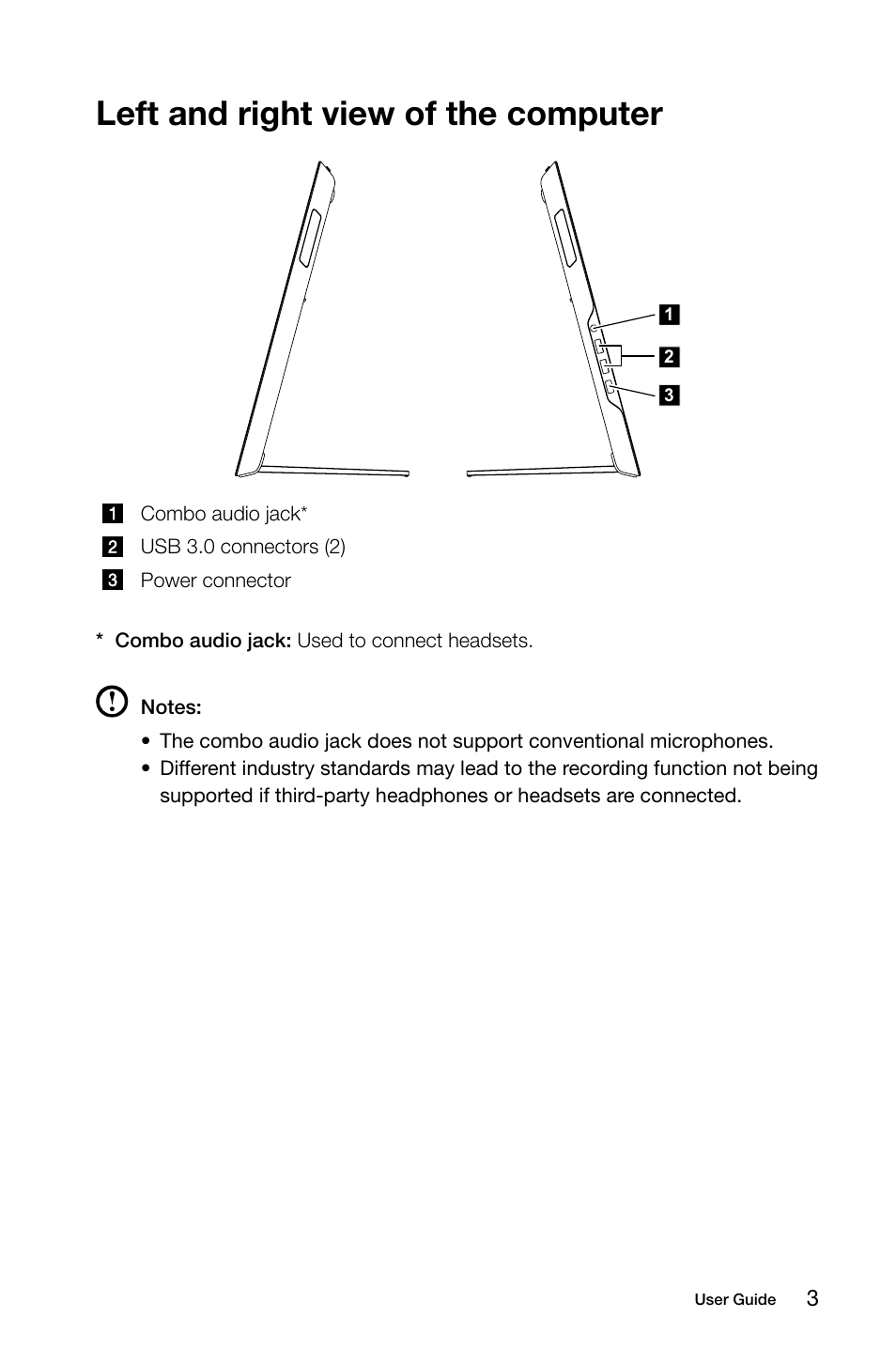 Left and right view of the computer | Lenovo Flex 20 All-in-One IdeaCentre User Manual | Page 8 / 49