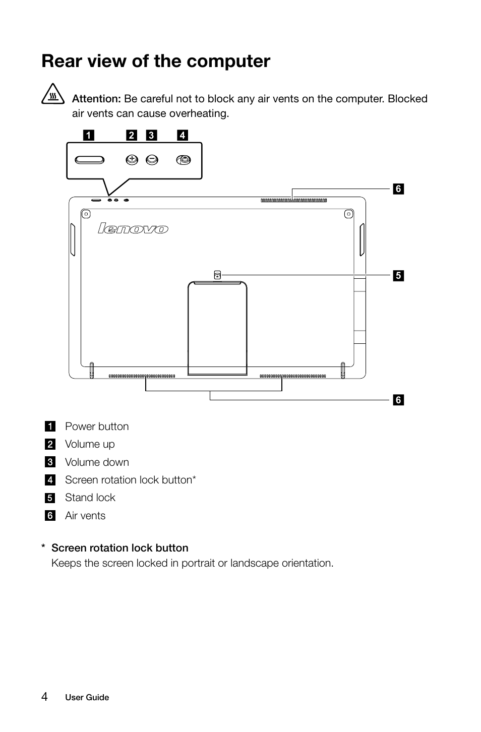 Rear view of the computer | Lenovo Flex 20 All-in-One IdeaCentre User Manual | Page 9 / 49