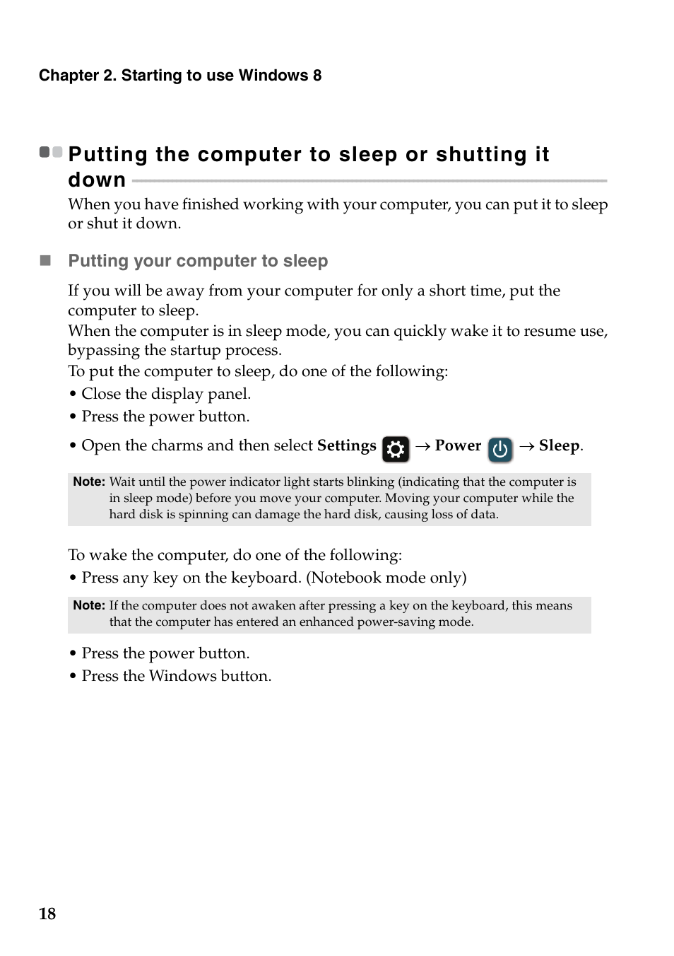 Putting the computer to sleep or shutting it down | Lenovo Yoga 13 Notebook IdeaPad User Manual | Page 22 / 40