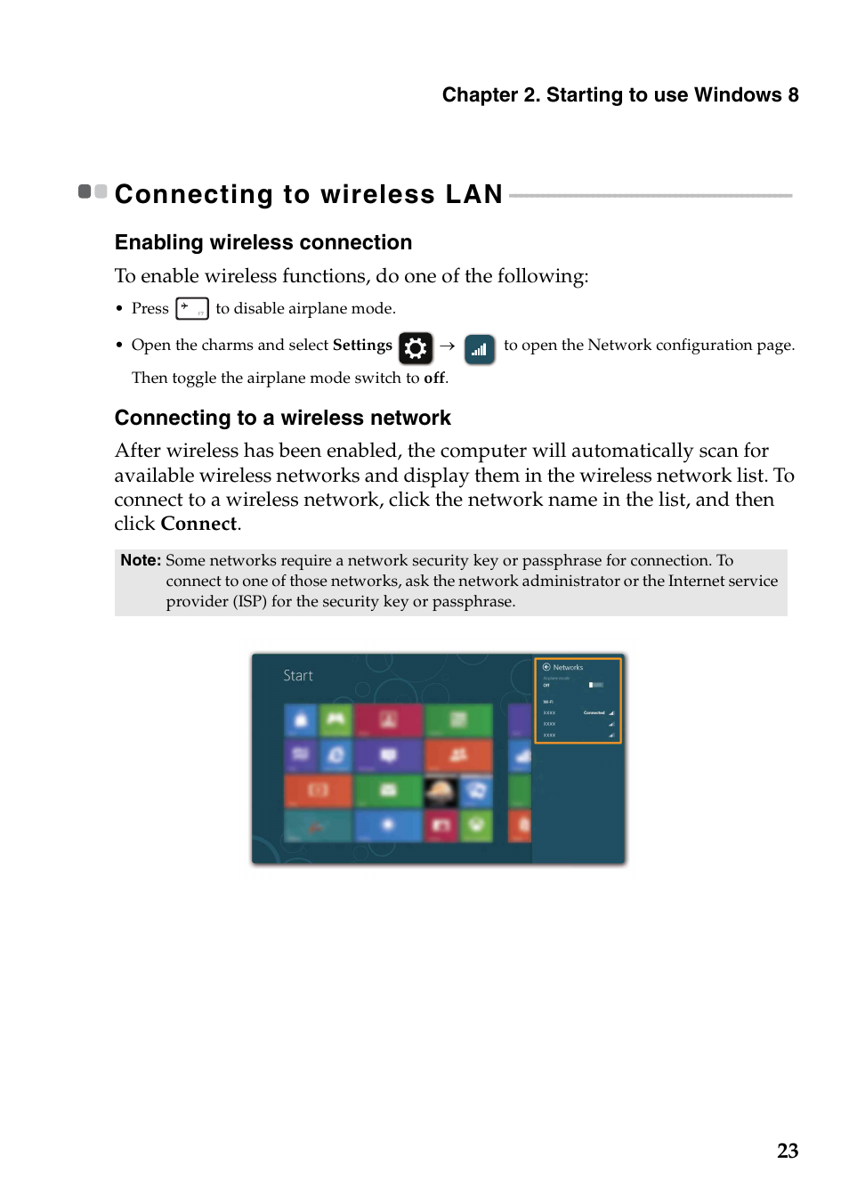 Connecting to wireless lan | Lenovo Yoga 13 Notebook IdeaPad User Manual | Page 27 / 40