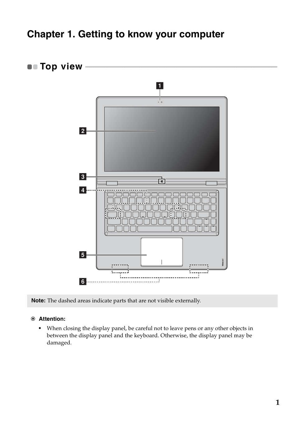 Chapter 1. getting to know your computer, Top view | Lenovo Yoga 13 Notebook IdeaPad User Manual | Page 5 / 40