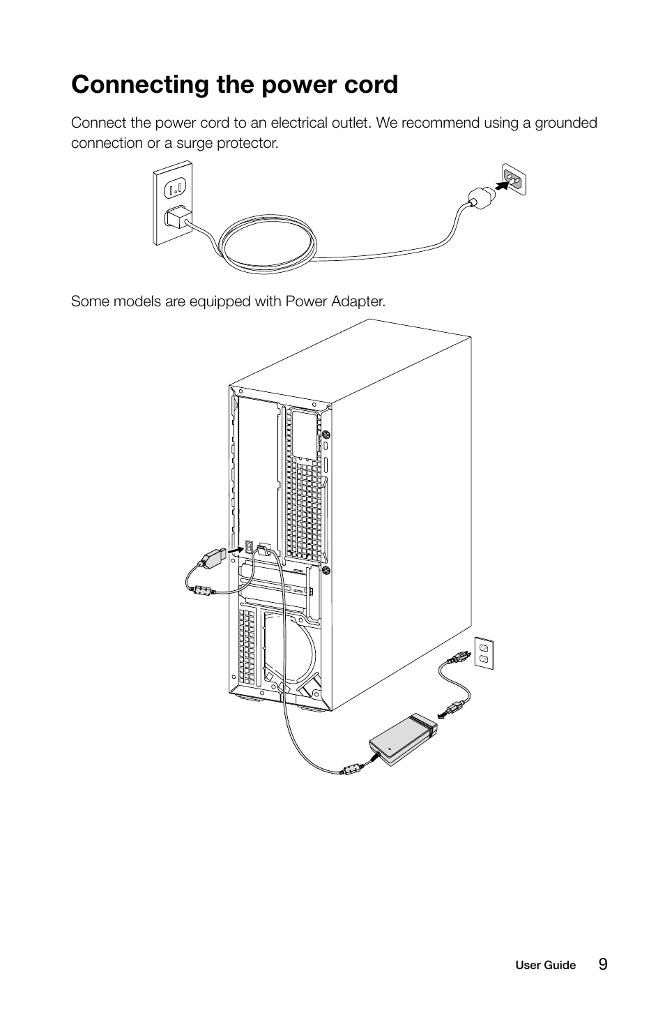 Connecting the power cord | Lenovo H30-00 Desktop User Manual | Page 14 / 61