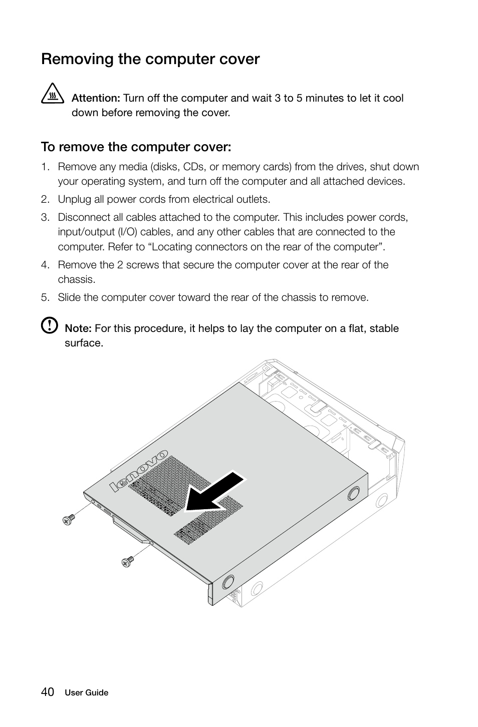 Removing the computer cover | Lenovo H30-00 Desktop User Manual | Page 45 / 61