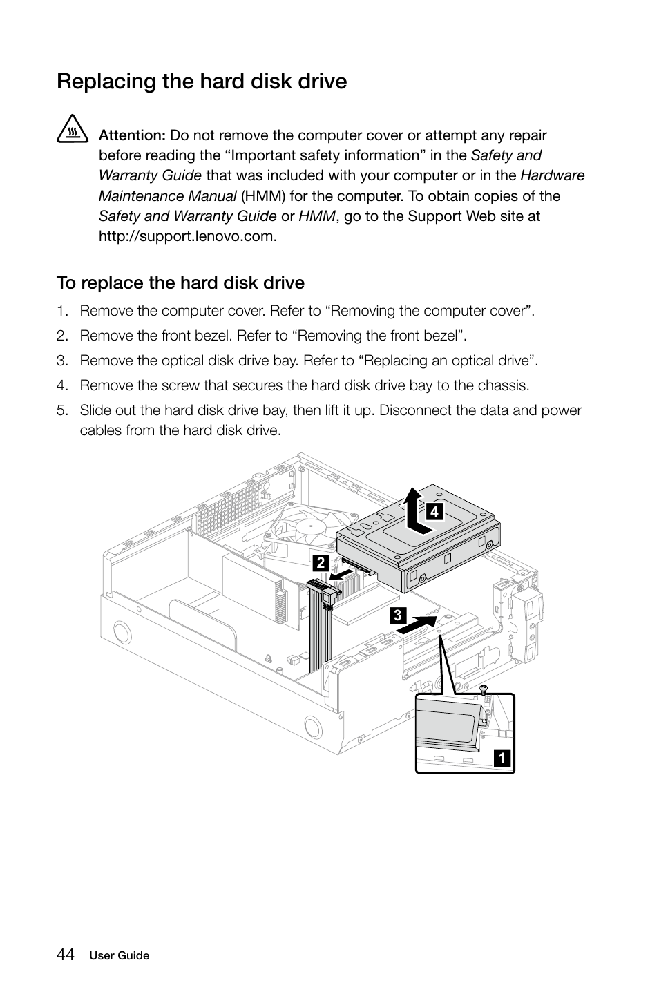 Replacing the hard disk drive | Lenovo H30-00 Desktop User Manual | Page 49 / 61