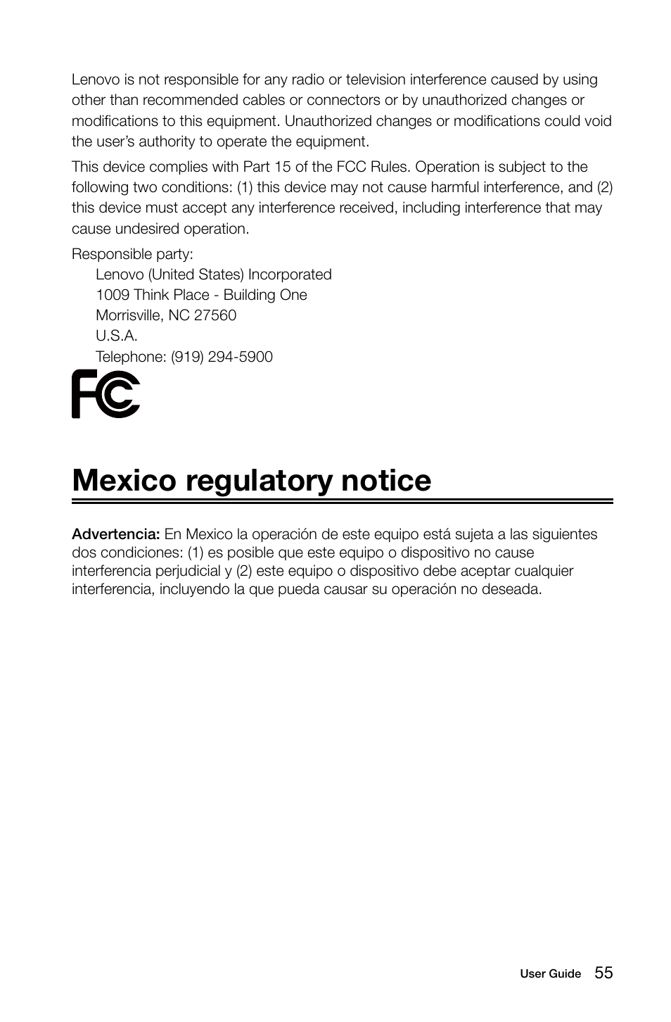 Mexico regulatory notice | Lenovo H30-00 Desktop User Manual | Page 60 / 61