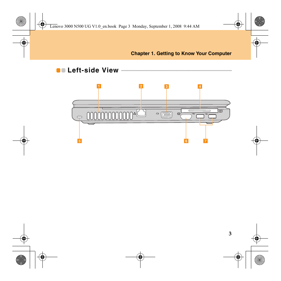 Left-side view | Lenovo N500 Notebook User Manual | Page 11 / 148