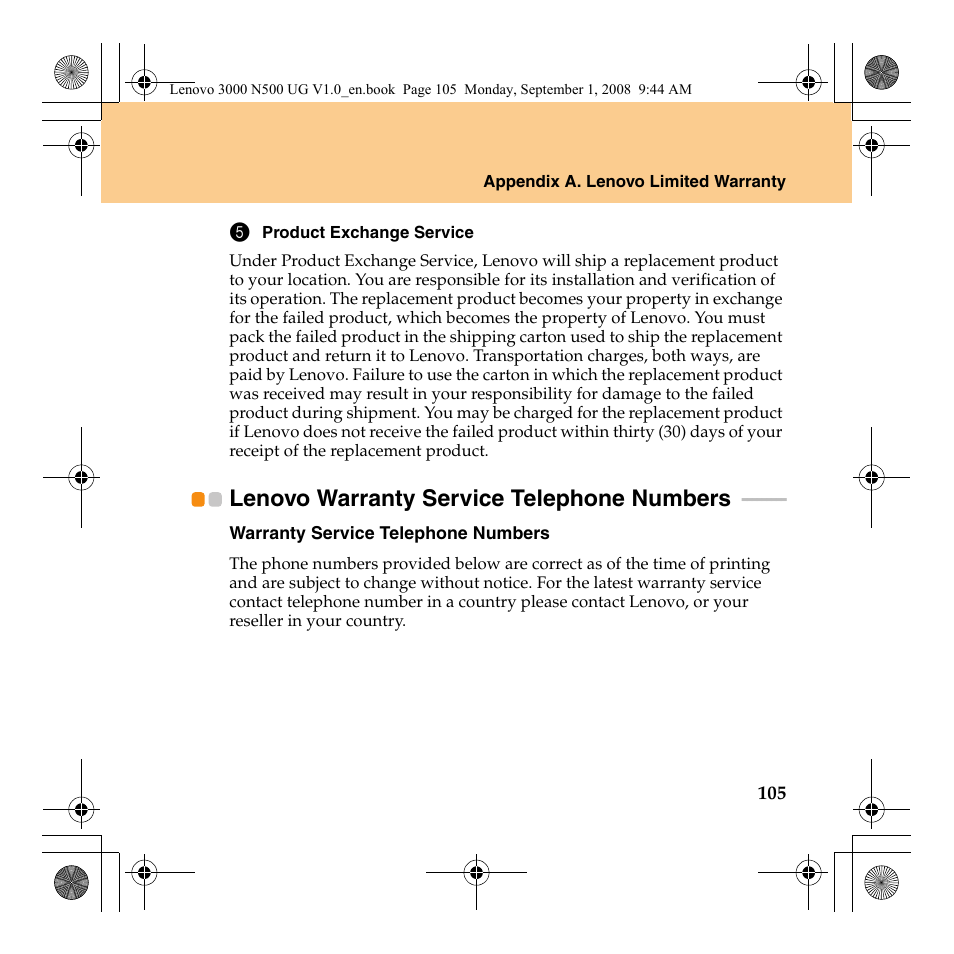Lenovo warranty service telephone numbers | Lenovo N500 Notebook User Manual | Page 113 / 148
