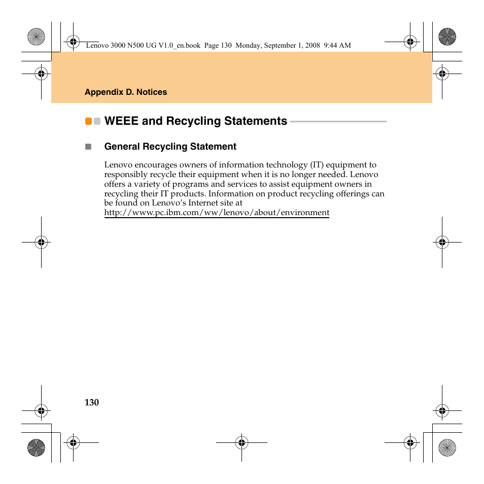 Weee and recycling statements | Lenovo N500 Notebook User Manual | Page 138 / 148