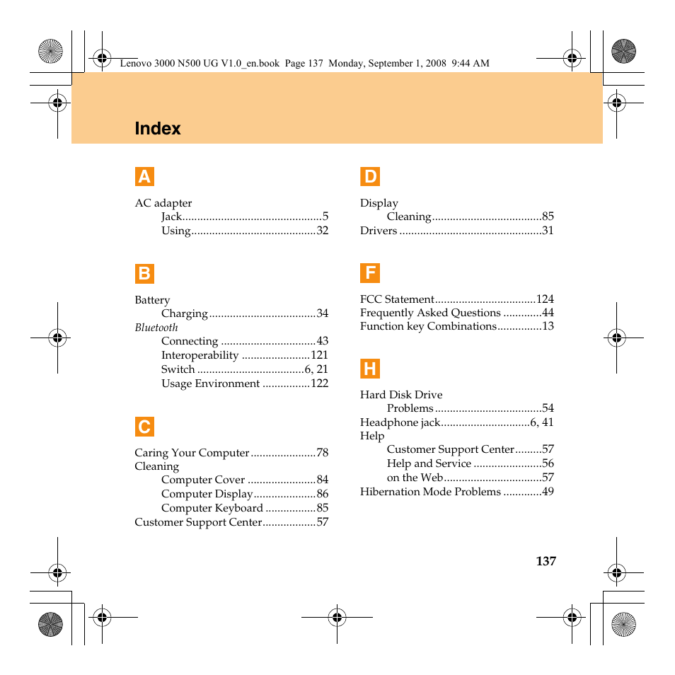 Index a | Lenovo N500 Notebook User Manual | Page 145 / 148