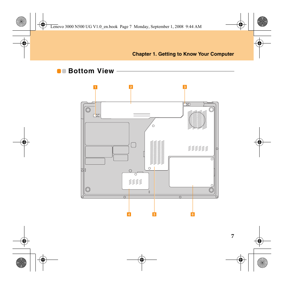 Bottom view | Lenovo N500 Notebook User Manual | Page 15 / 148