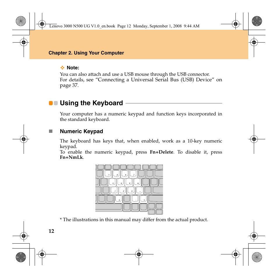 Using the keyboard | Lenovo N500 Notebook User Manual | Page 20 / 148