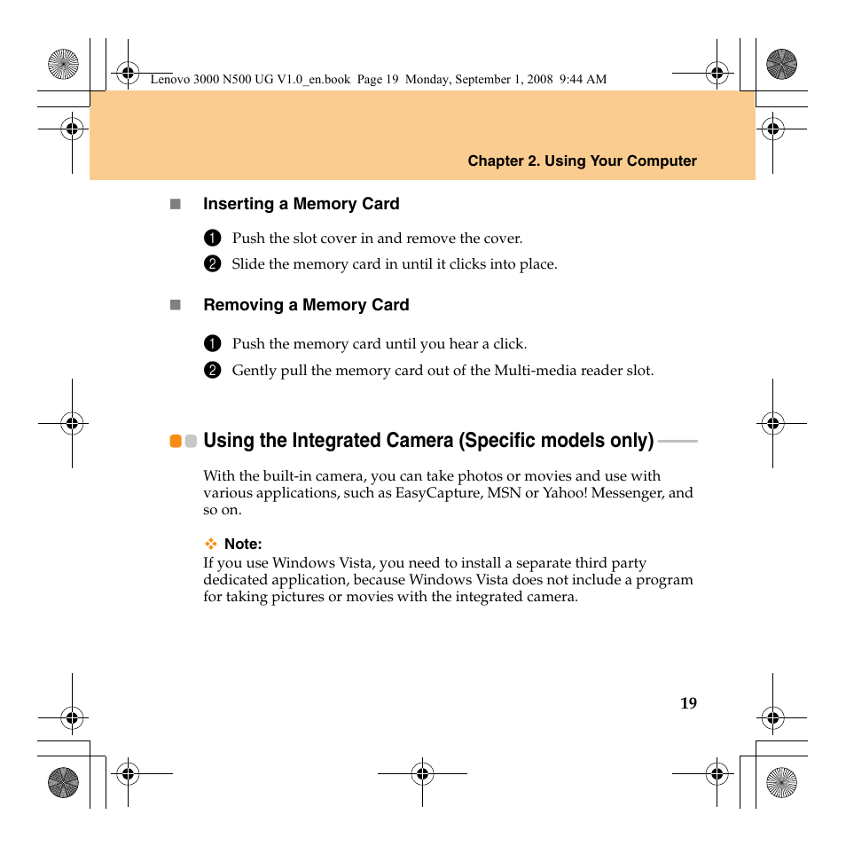 Using the integrated camera (specific models only) | Lenovo N500 Notebook User Manual | Page 27 / 148