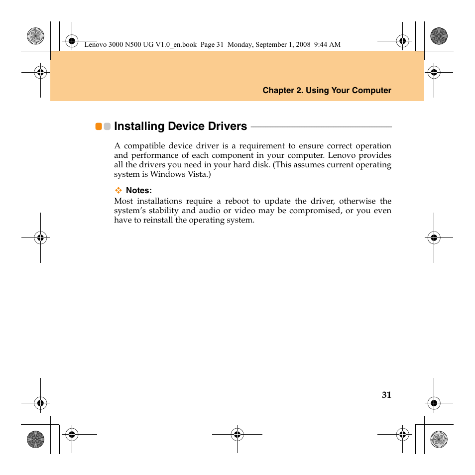 Installing device drivers | Lenovo N500 Notebook User Manual | Page 39 / 148