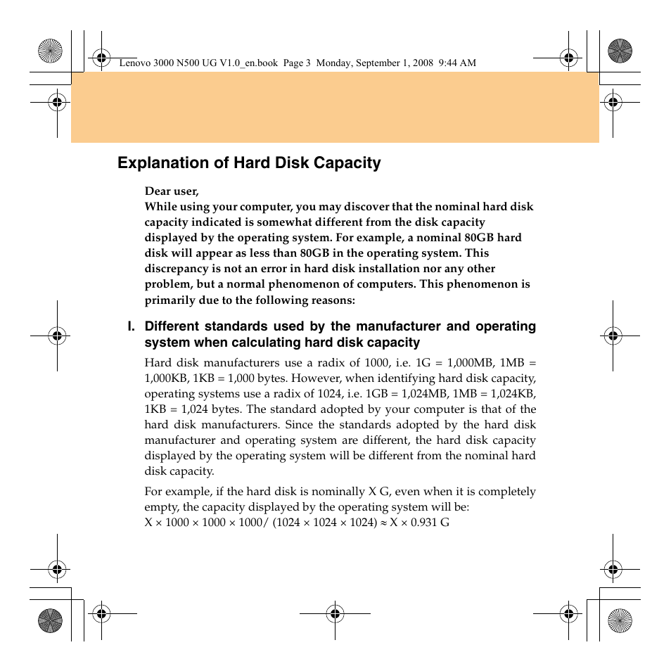 Explanation of hard disk capacity | Lenovo N500 Notebook User Manual | Page 5 / 148