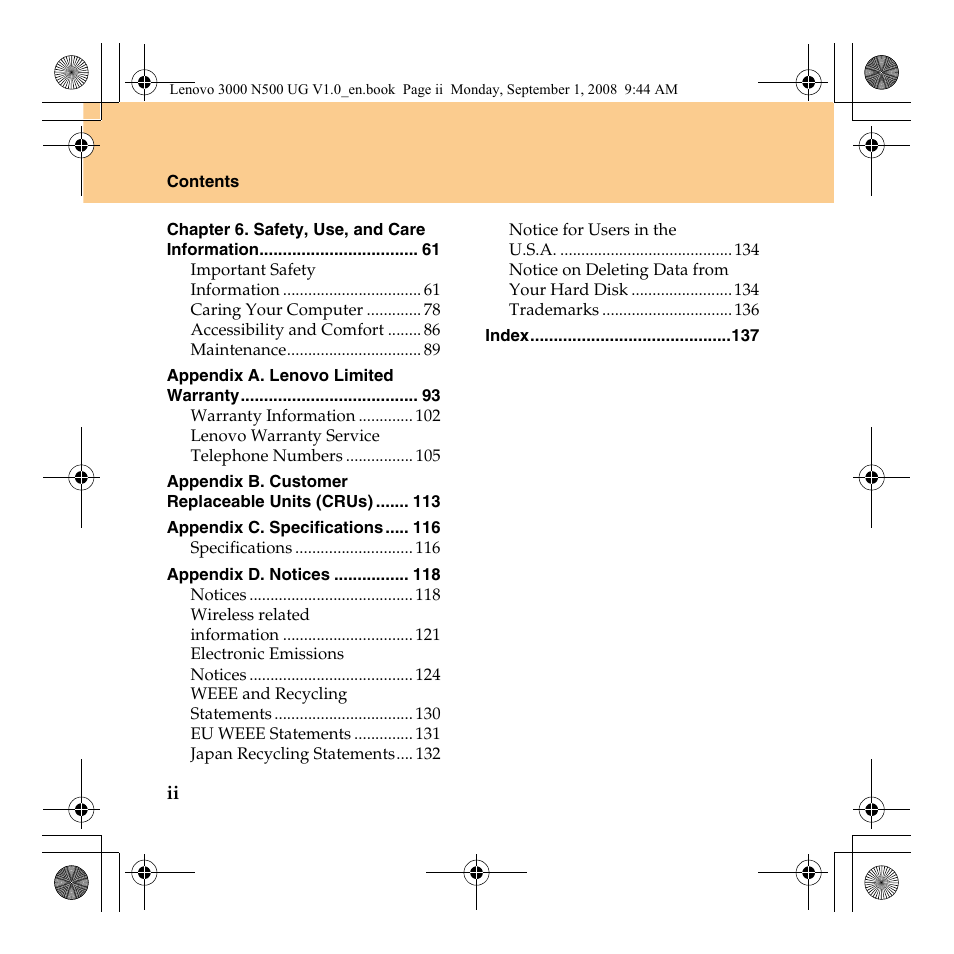 Lenovo N500 Notebook User Manual | Page 8 / 148