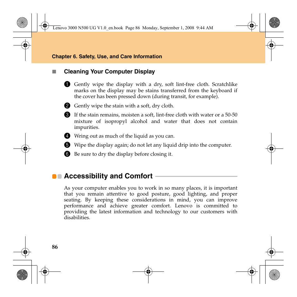 Accessibility and comfort | Lenovo N500 Notebook User Manual | Page 94 / 148