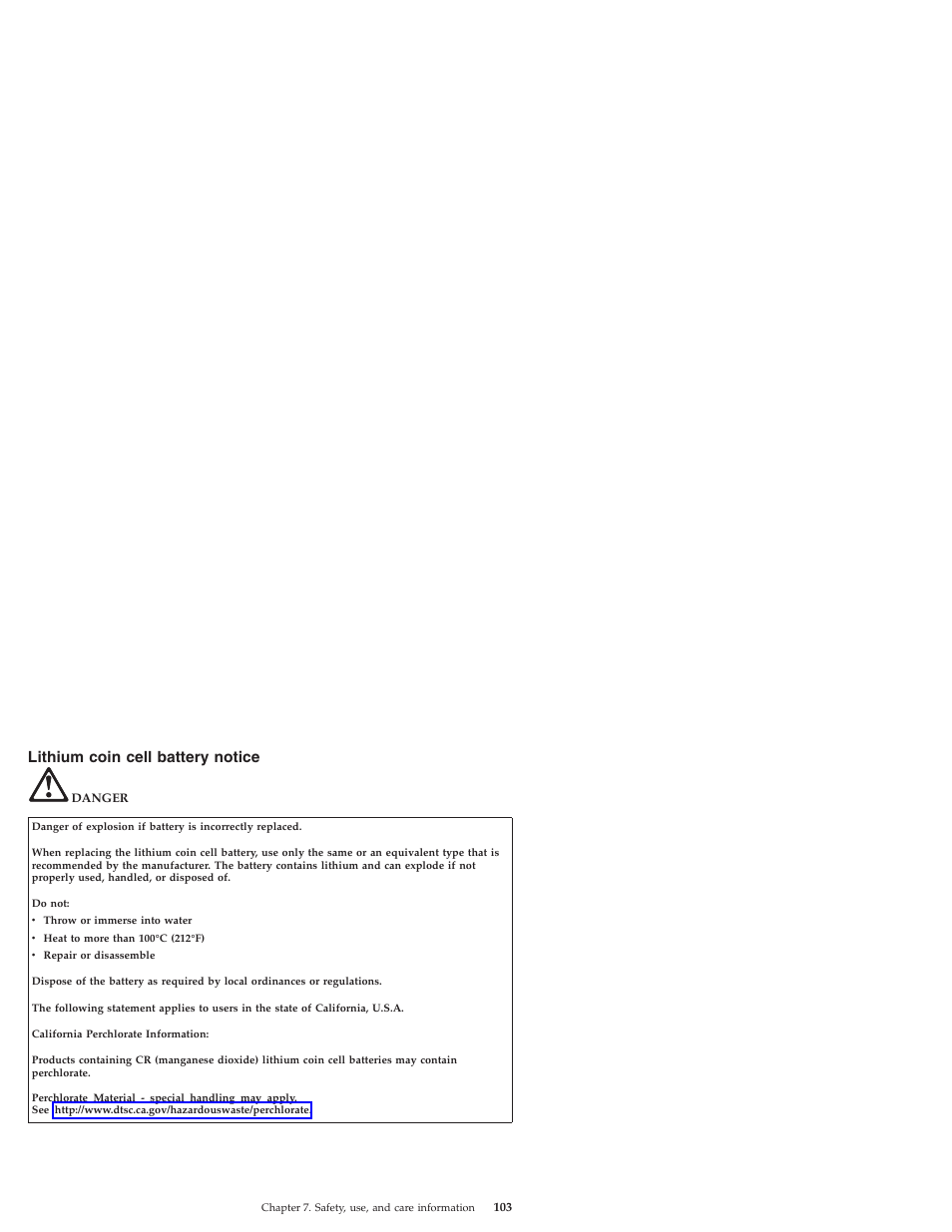 Lithium coin cell battery notice | Lenovo IdeaPad S10 User Manual | Page 111 / 180