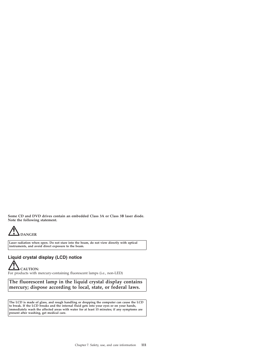 Liquid crystal display (lcd) notice, Fluorescent, Lamp | Liquid, Crystal, Display, Contains, Mercury, Dispose, According | Lenovo IdeaPad S10 User Manual | Page 119 / 180