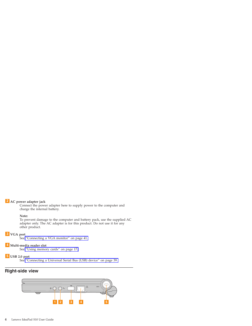 Right-side view, Right-side, View | Lenovo IdeaPad S10 User Manual | Page 12 / 180