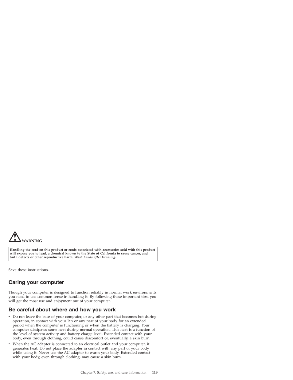 Caring your computer, Be careful about where and how you work, Caring | Your, Computer, Careful, About, Where, Work | Lenovo IdeaPad S10 User Manual | Page 121 / 180