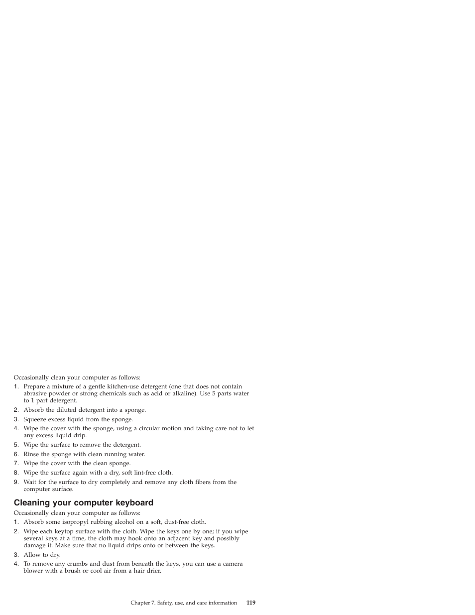 Cleaning your computer keyboard, Cleaning, Your | Computer, Keyboard | Lenovo IdeaPad S10 User Manual | Page 127 / 180