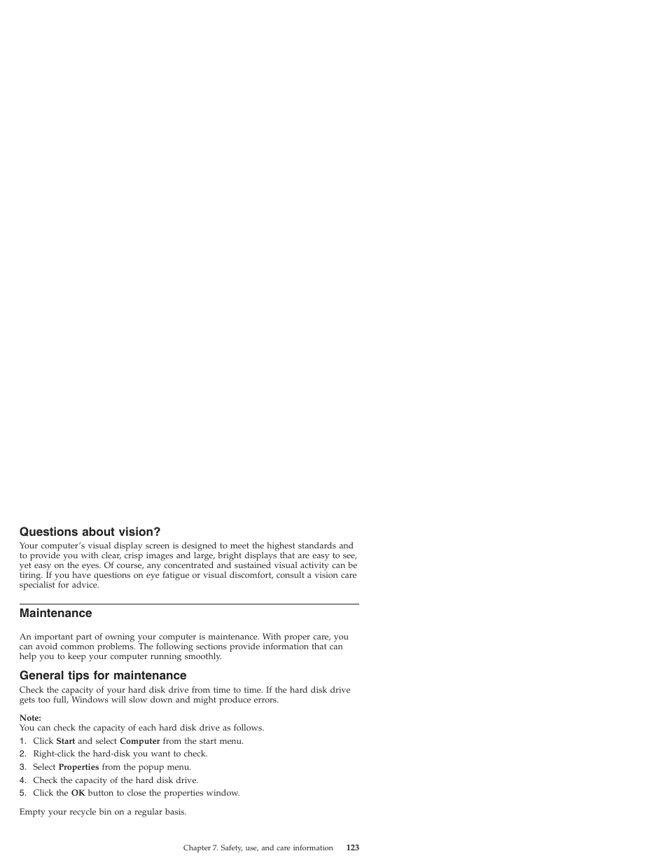 Questions about vision, Maintenance, General tips for maintenance | Questions, About, Vision, General, Tips | Lenovo IdeaPad S10 User Manual | Page 131 / 180