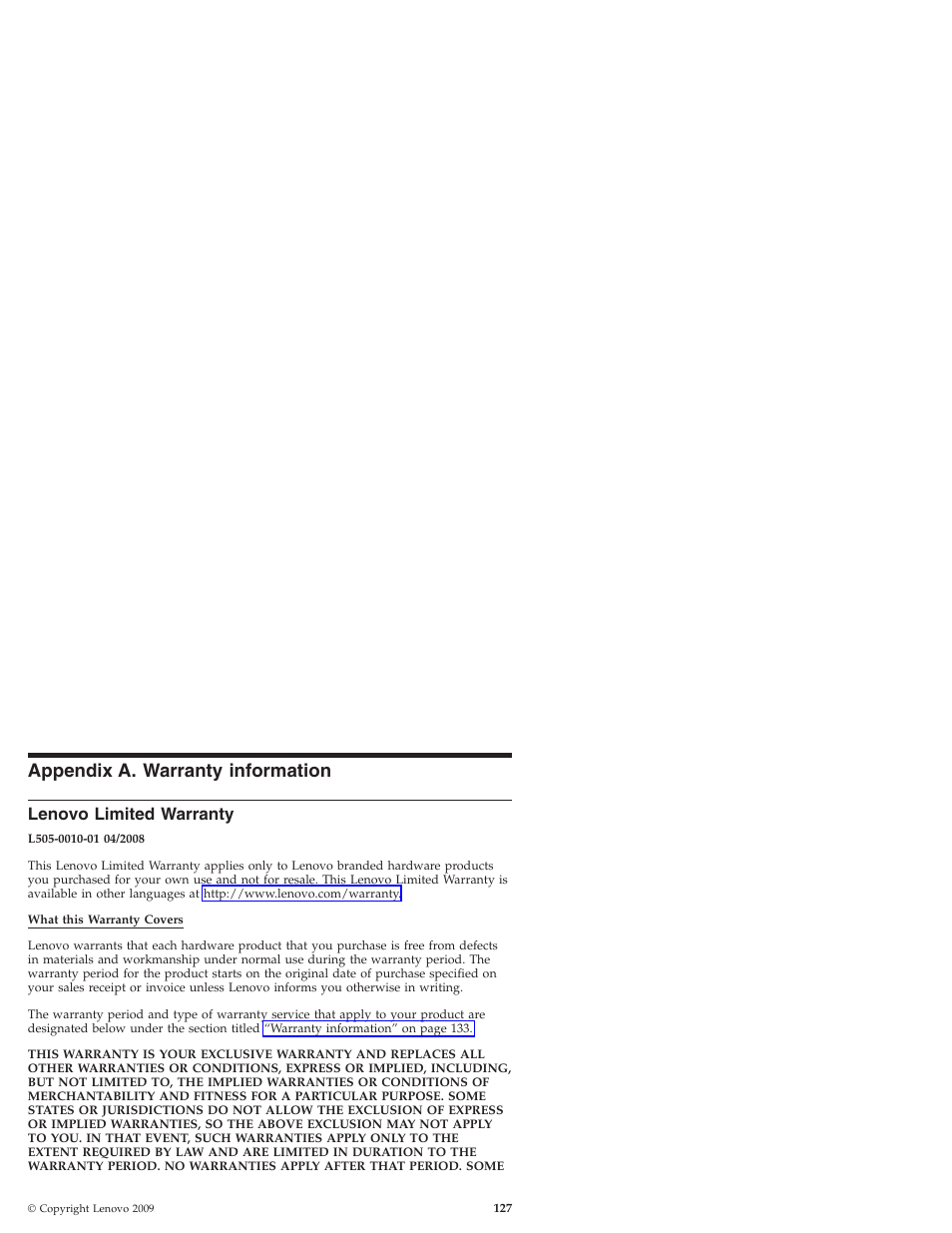 Appendix a. warranty information, Lenovo limited warranty, Appendix | Warranty, Information, Lenovo, Limited | Lenovo IdeaPad S10 User Manual | Page 135 / 180