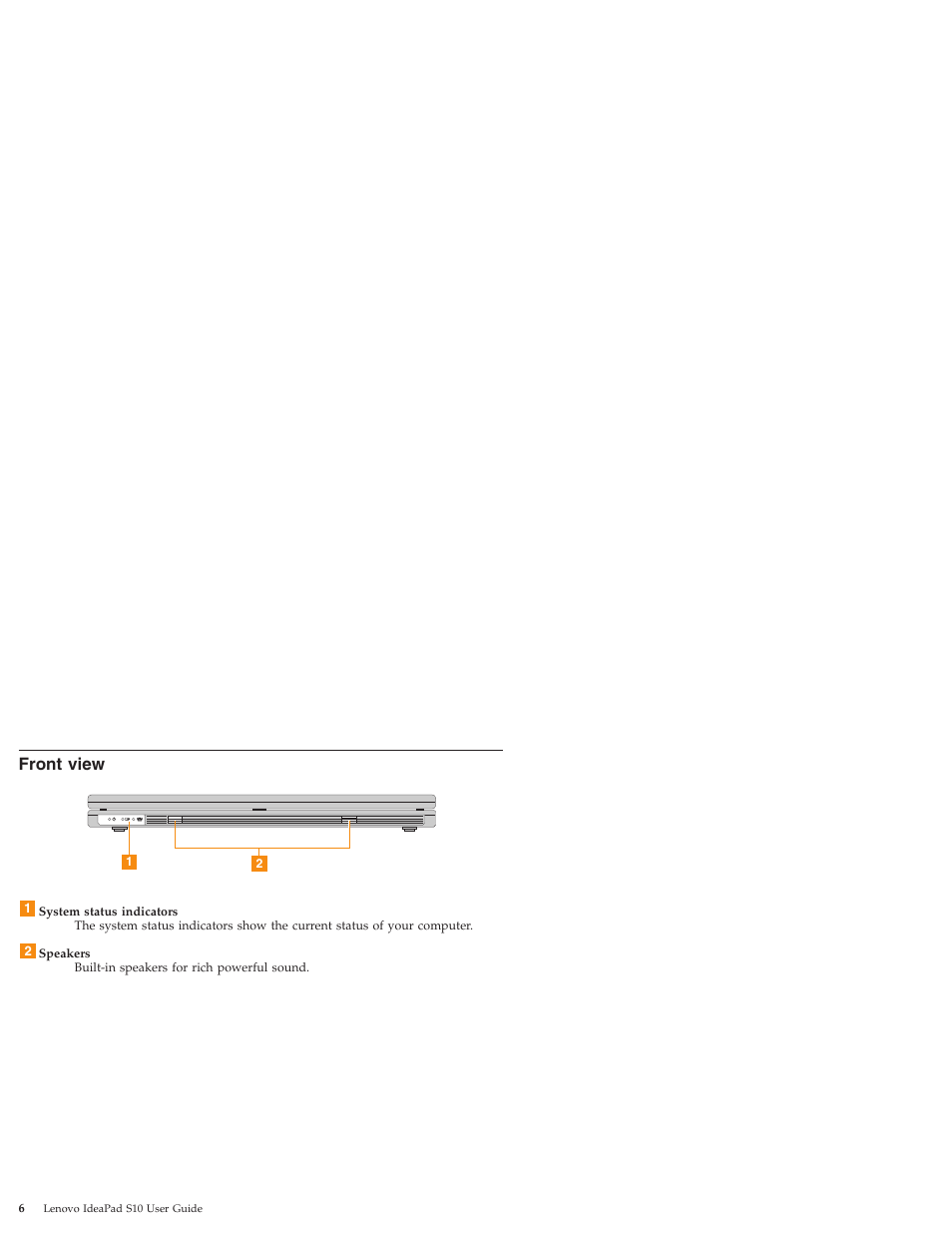 Front view, Front, View | Lenovo IdeaPad S10 User Manual | Page 14 / 180