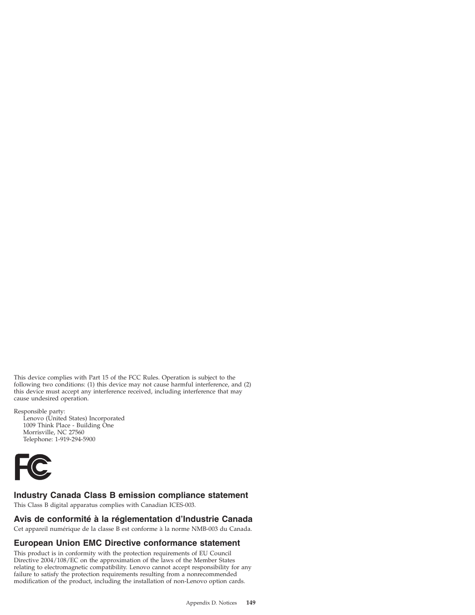 European union emc directive conformance statement, Industry, Canada | Class, Emission, Compliance, Statement, Avis, Conformité, Réglementation | Lenovo IdeaPad S10 User Manual | Page 157 / 180