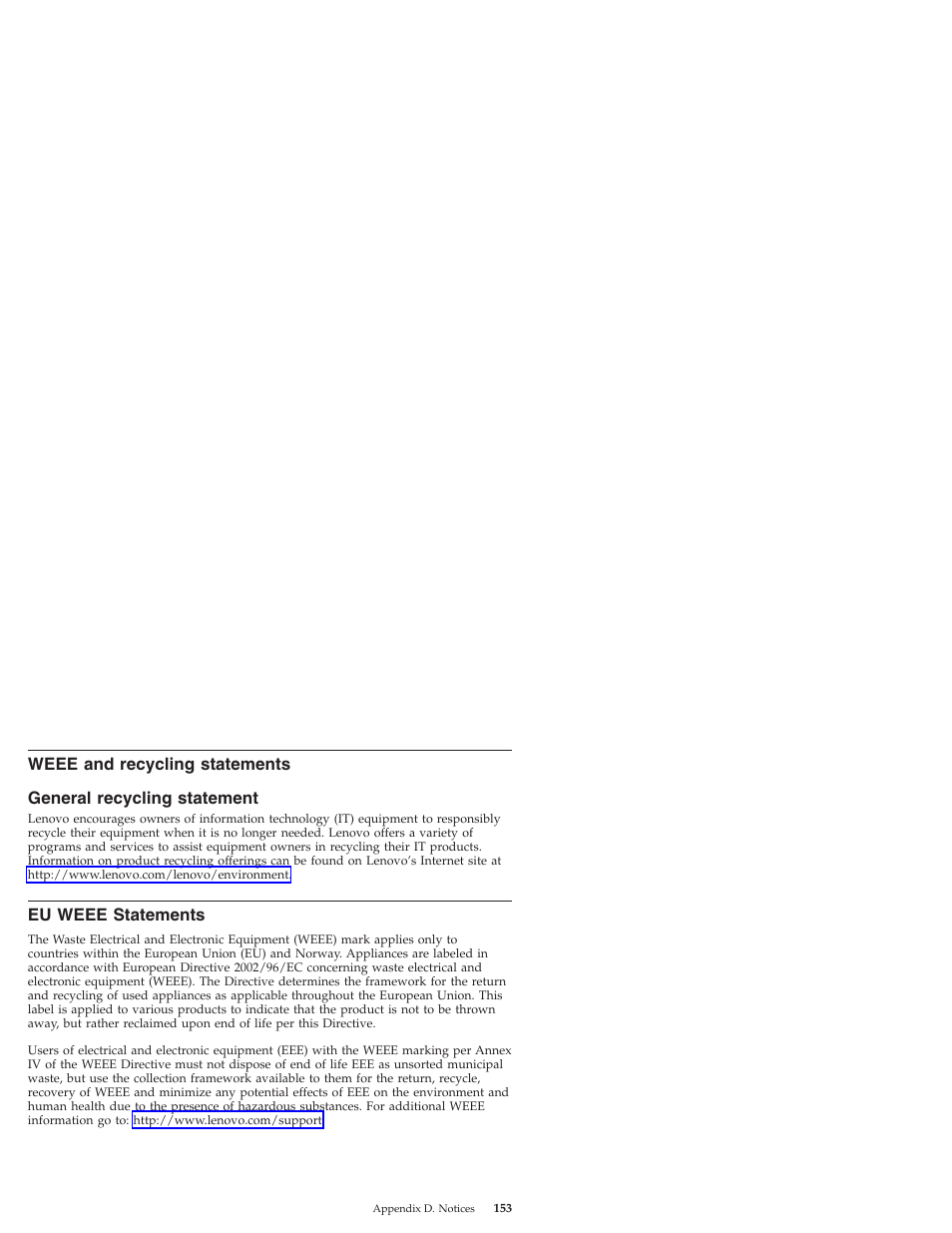 Weee and recycling statements, General recycling statement, Eu weee statements | Weee, Recycling, Statements, General, Statement | Lenovo IdeaPad S10 User Manual | Page 161 / 180