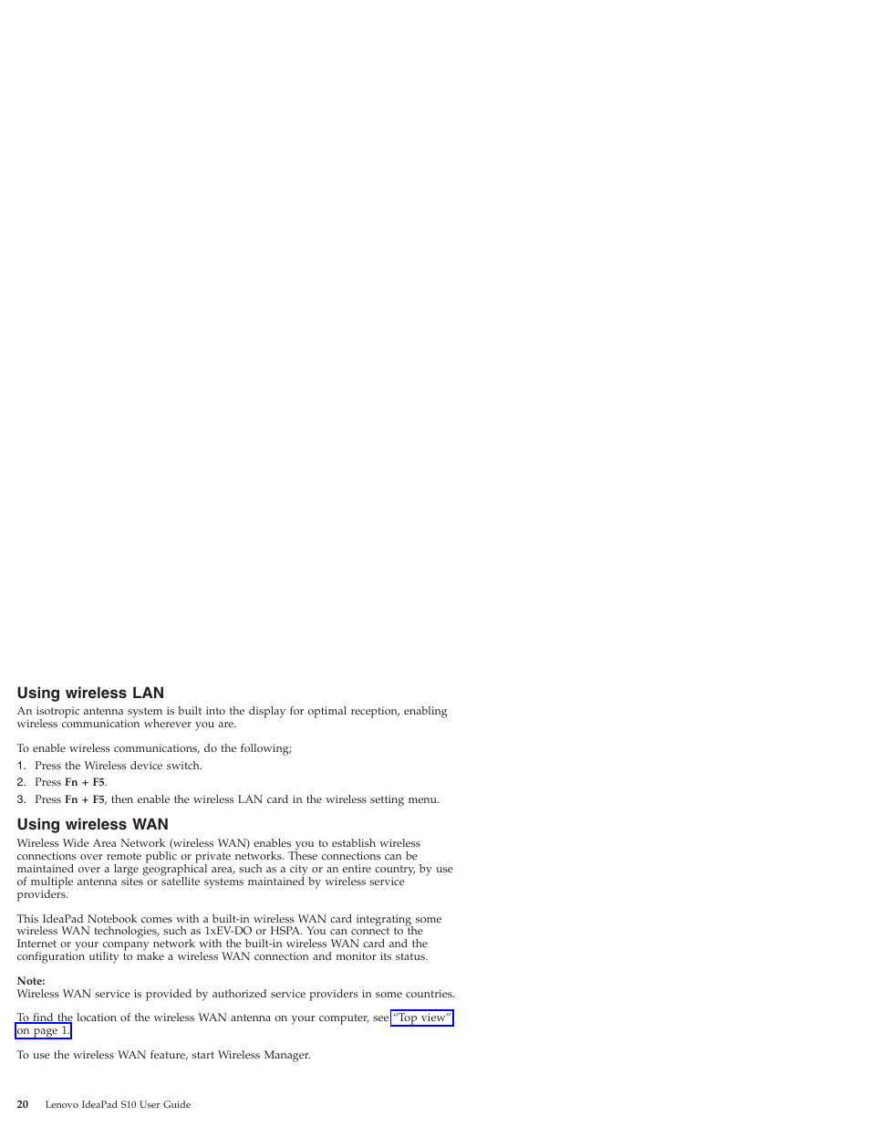 Using wireless lan, Using wireless wan, Using | Wireless | Lenovo IdeaPad S10 User Manual | Page 28 / 180