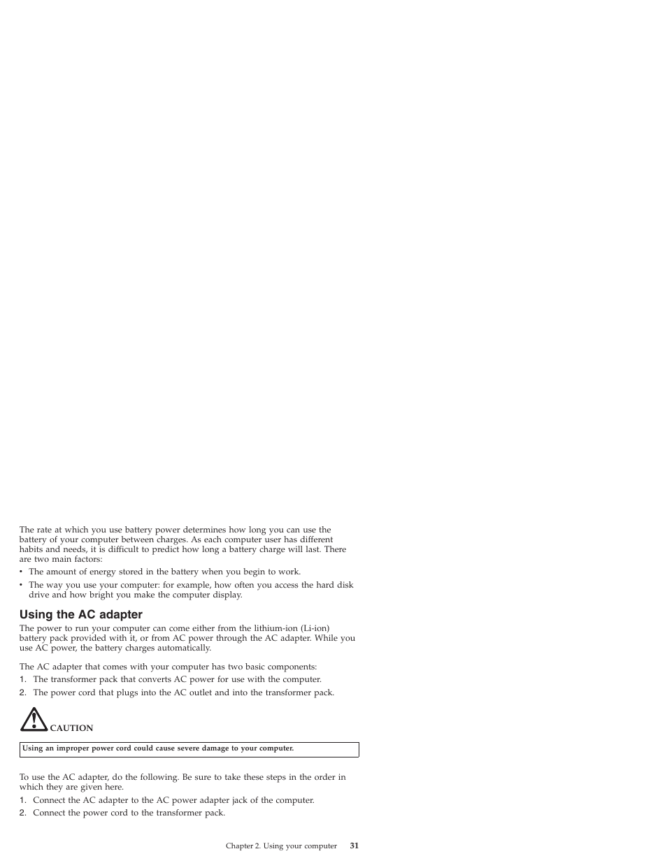 Using the ac adapter, Using, Adapter | Lenovo IdeaPad S10 User Manual | Page 39 / 180