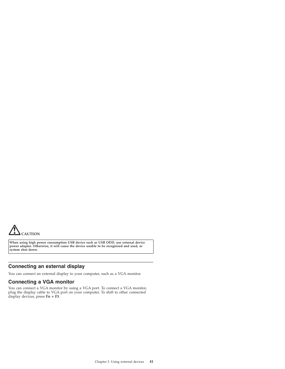 Connecting an external display, Connecting a vga monitor, Connecting | External, Display, Monitor | Lenovo IdeaPad S10 User Manual | Page 49 / 180