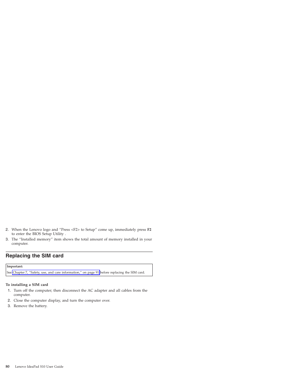 Replacing the sim card, Replacing, Card | Lenovo IdeaPad S10 User Manual | Page 88 / 180