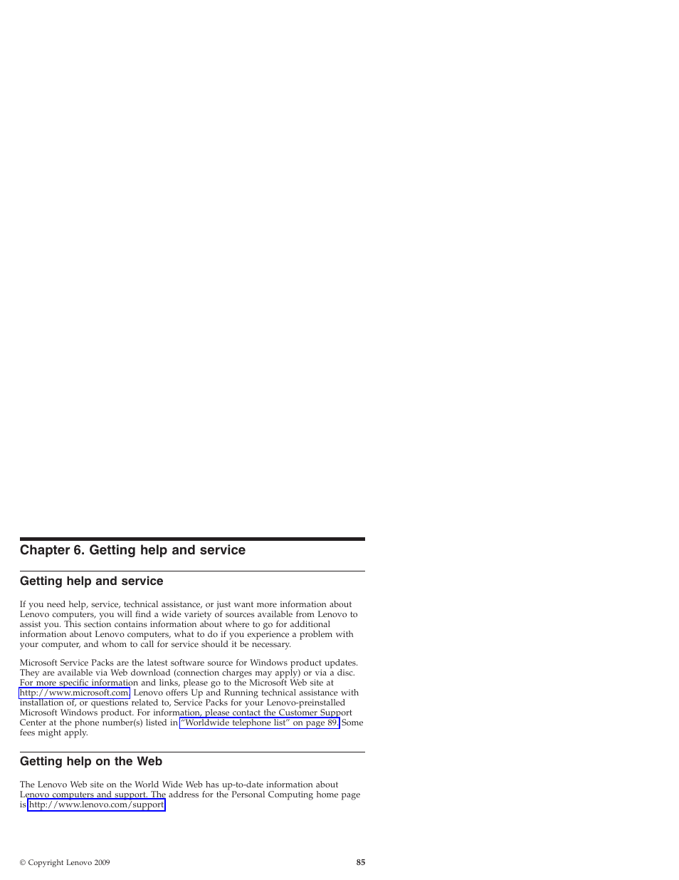 Chapter 6. getting help and service, Getting help and service, Getting help on the web | Chapter, Getting, Help, Service, See“getting | Lenovo IdeaPad S10 User Manual | Page 93 / 180
