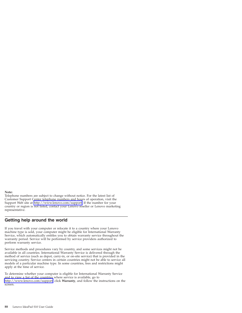 Getting help around the world, Getting, Help | Around, World | Lenovo IdeaPad S10 User Manual | Page 96 / 180