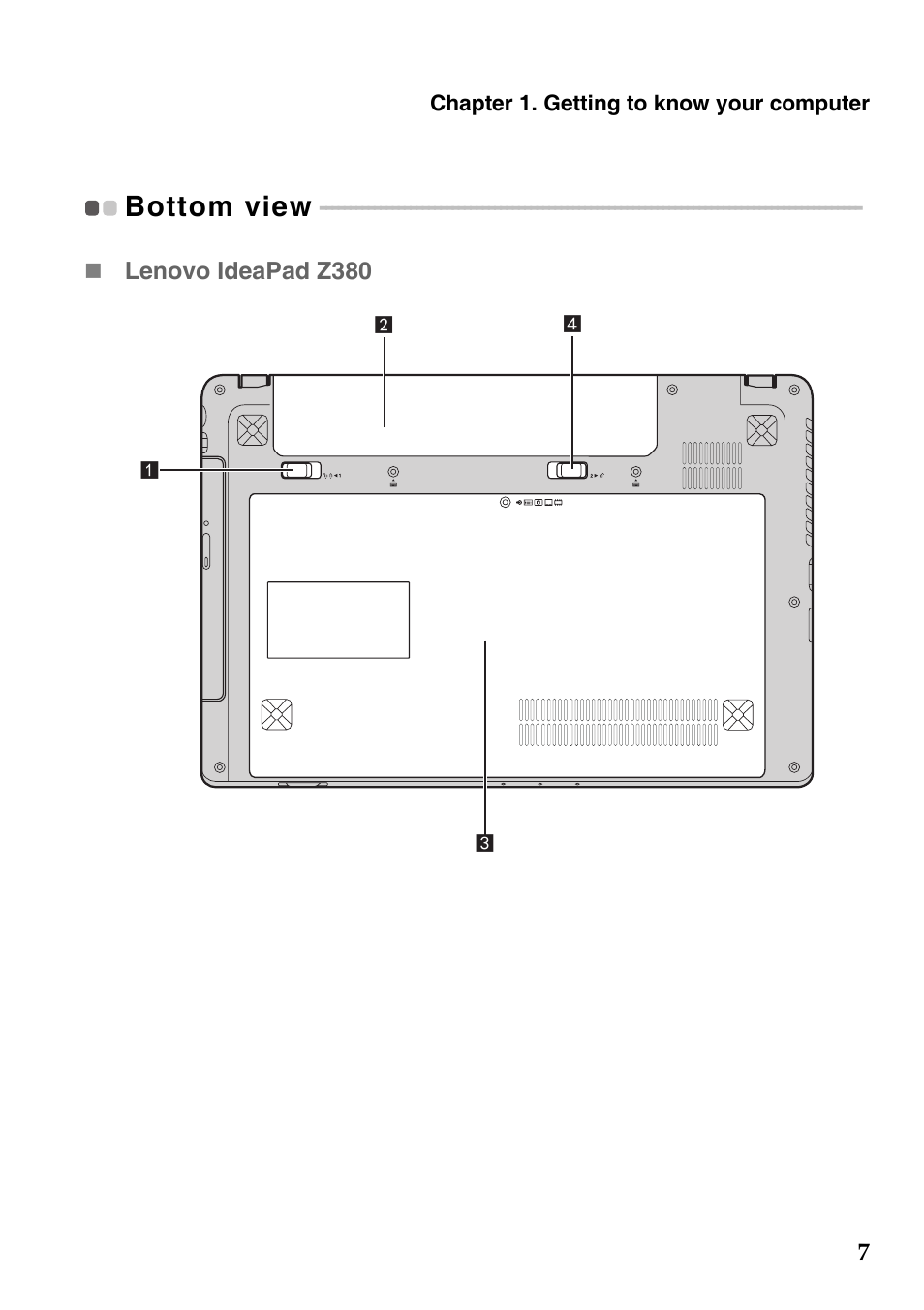Bottom view | Lenovo IdeaPad Z585 Notebook User Manual | Page 11 / 54