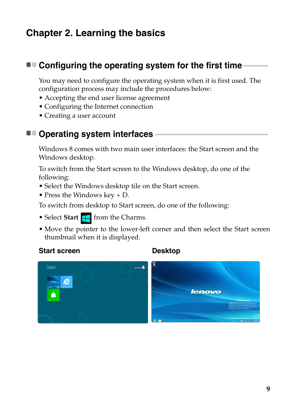 Chapter 2. learning the basics, Operating system interfaces | Lenovo IdeaPad Z585 Notebook User Manual | Page 13 / 54