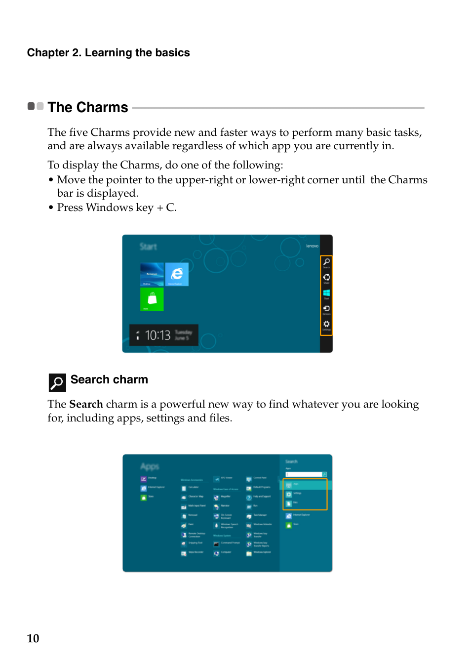 The charms | Lenovo IdeaPad Z585 Notebook User Manual | Page 14 / 54